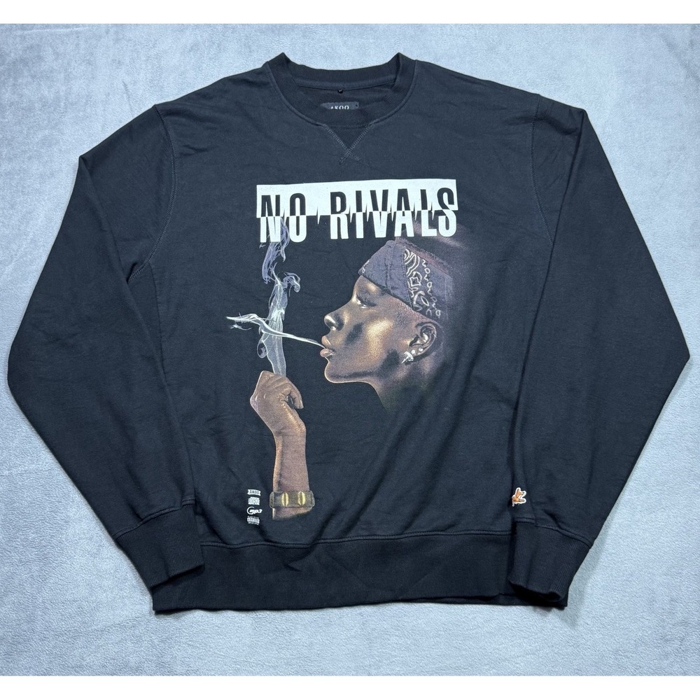 AKOO No Rivals Graphic Crewneck Sweatshirt Mens XXL Black Hip Hop Streetwear